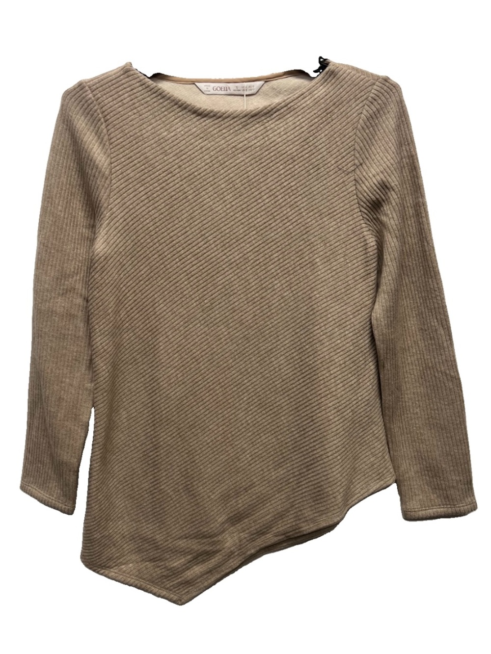 Goelia Melange Beige Asymmetrical Ribbed Top US 4